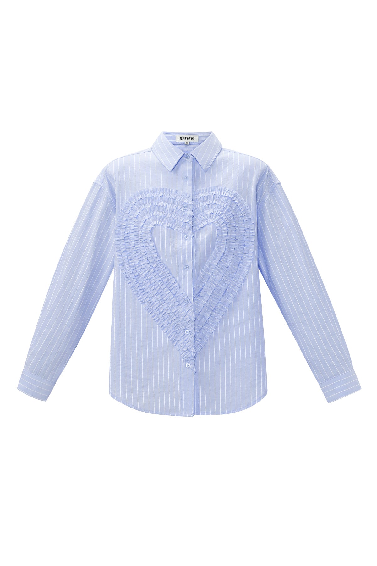 Cotton Woven Women's Blouse Casual Stripes Heart Ruffle Detail