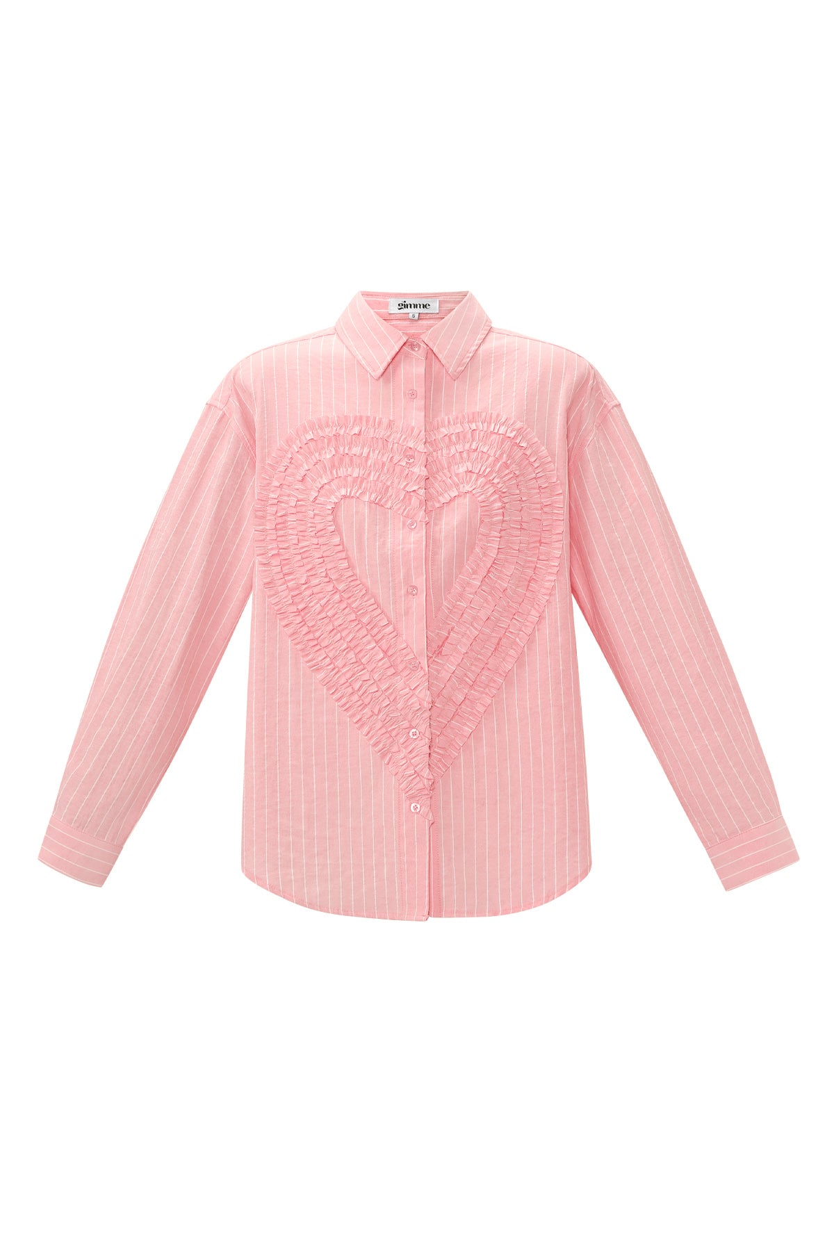 Cotton Woven Women's Blouse Casual Stripes Heart Ruffle Detail