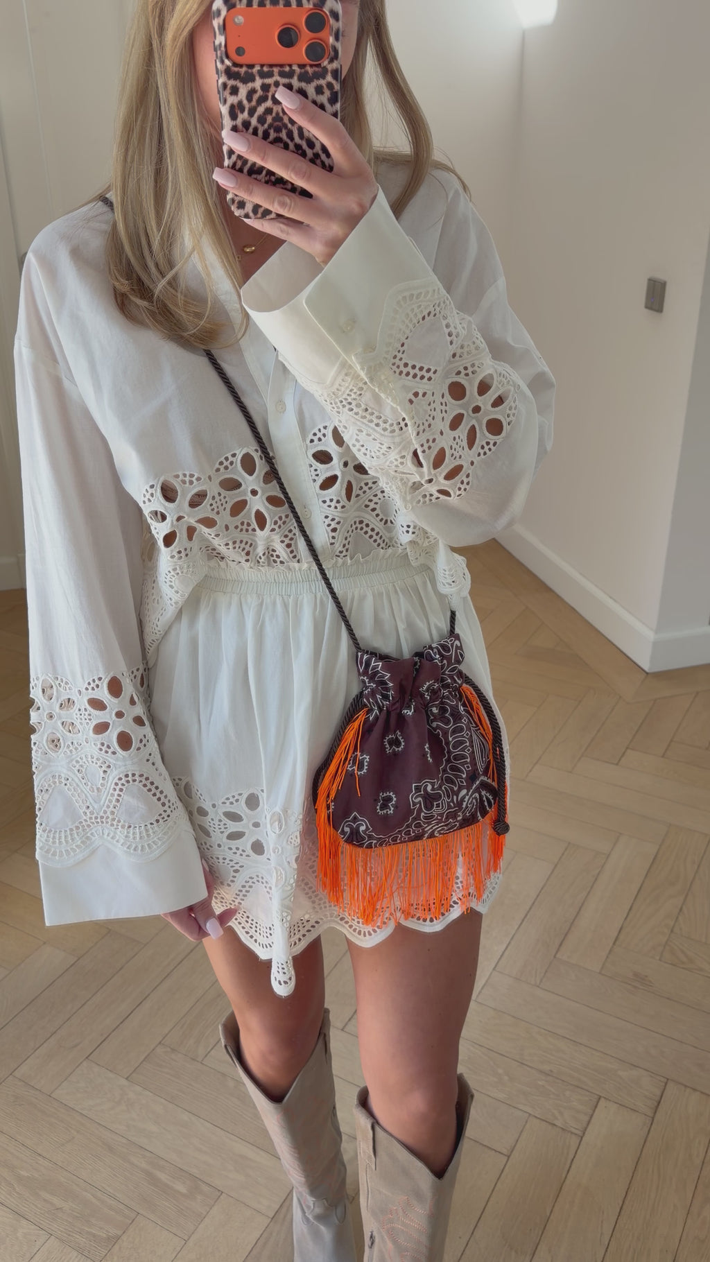 Bandana Fringe Bag Brown-orange