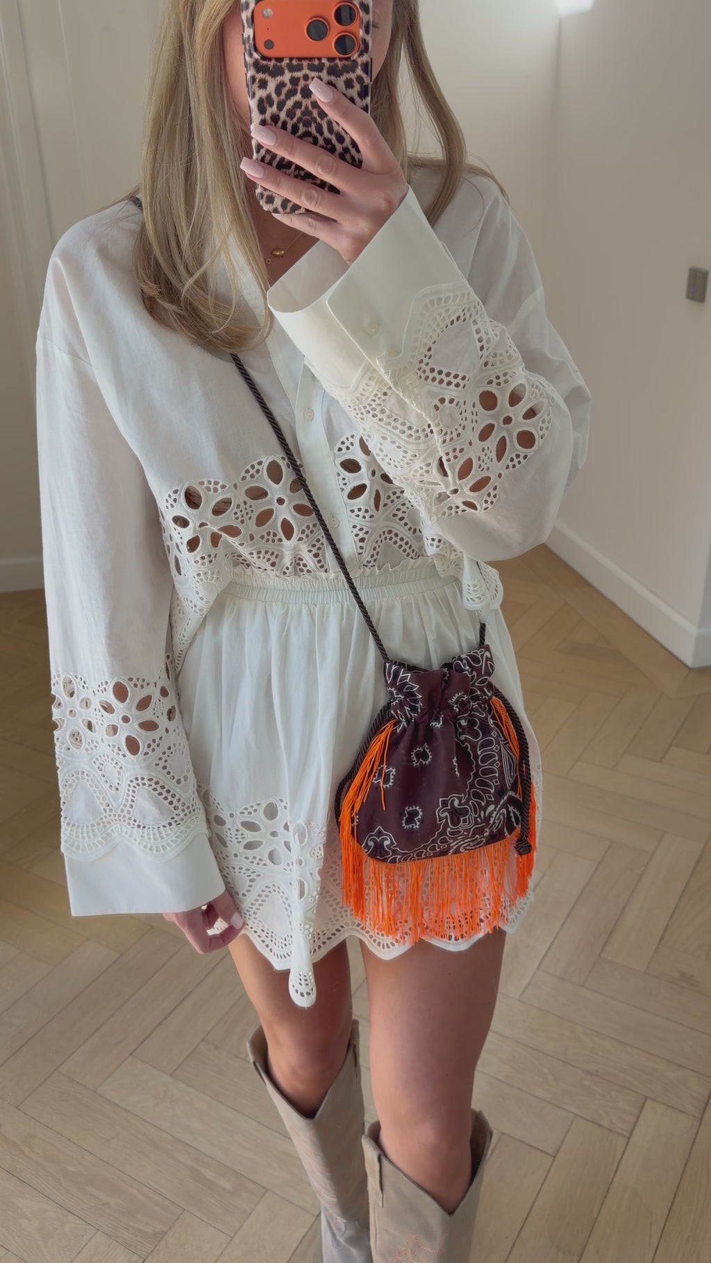 Bandana Fringe Bag Brown-orange